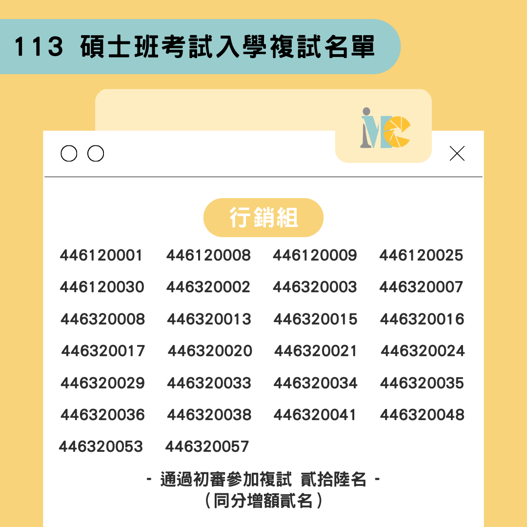 113考試入學 複試名單