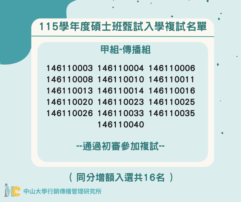 碩甄名單